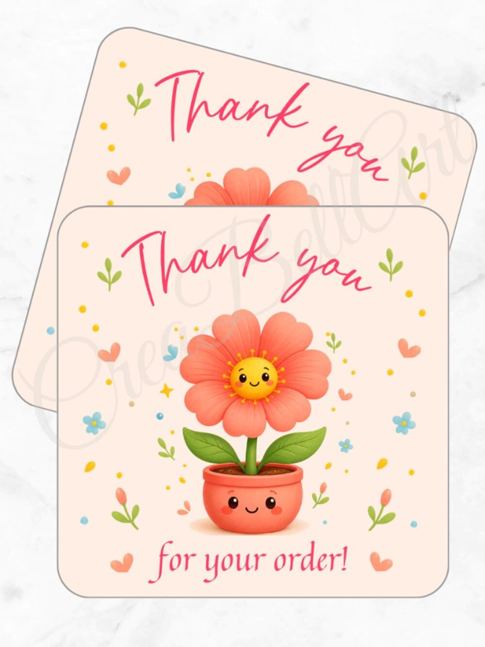 60 Pack Floral Square Shaped Thank You Cards